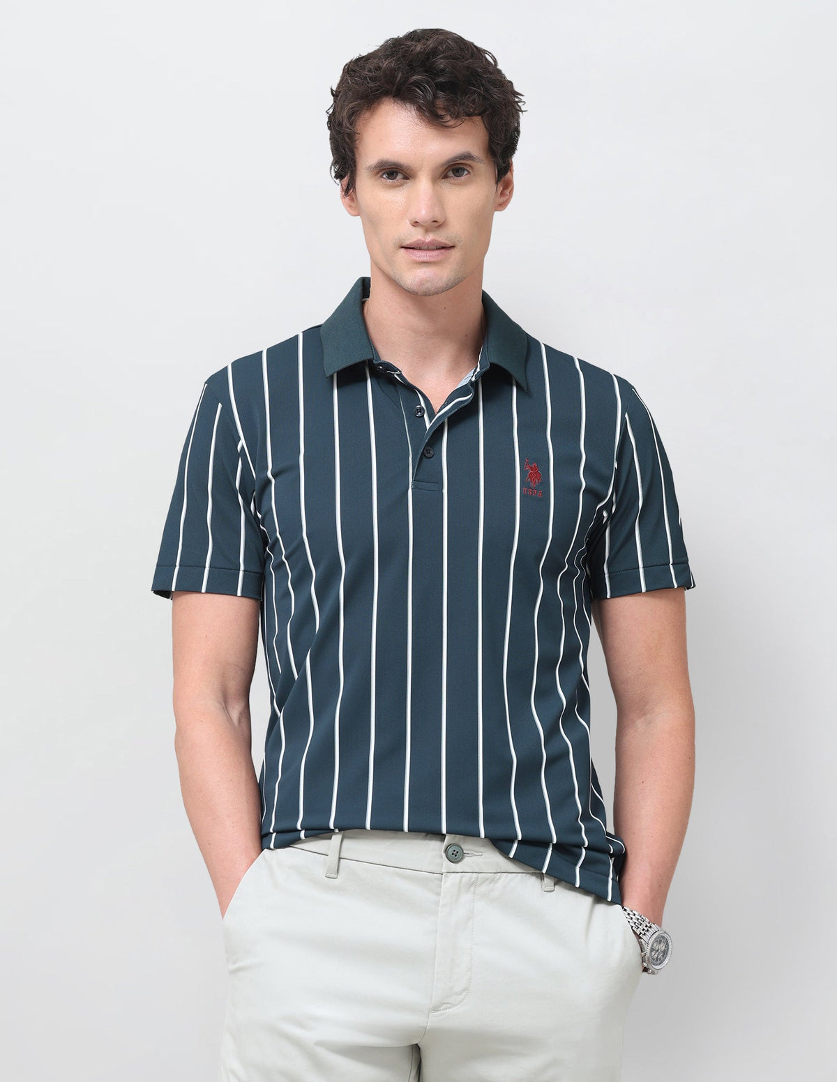 Vertical Striped Slim Fit Polo Shirt USP0