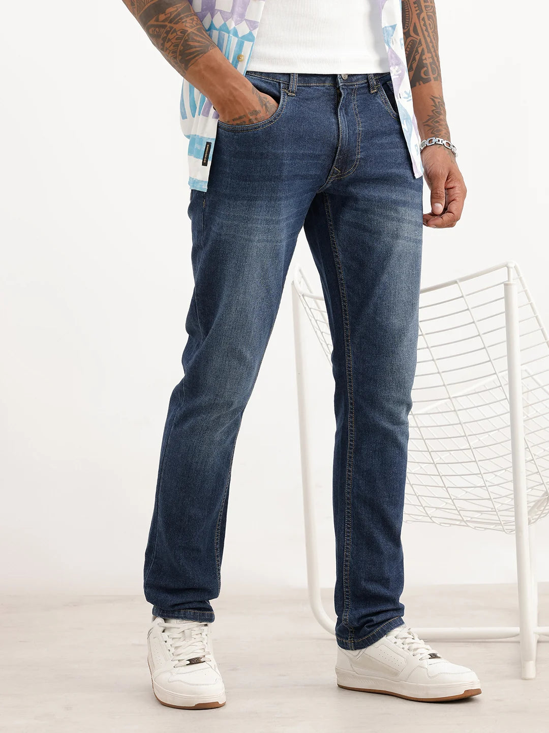 Washed Slim Fit Denim Jeans | Dark Blue