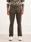 Solid Slim Fit Pleated Trouser | Olive