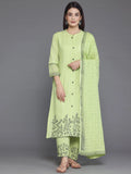 Libas Green Woven Design Cotton Straight Suit With Dupatta