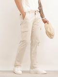 Solid Straight Fit Cargo Trouser | Beige