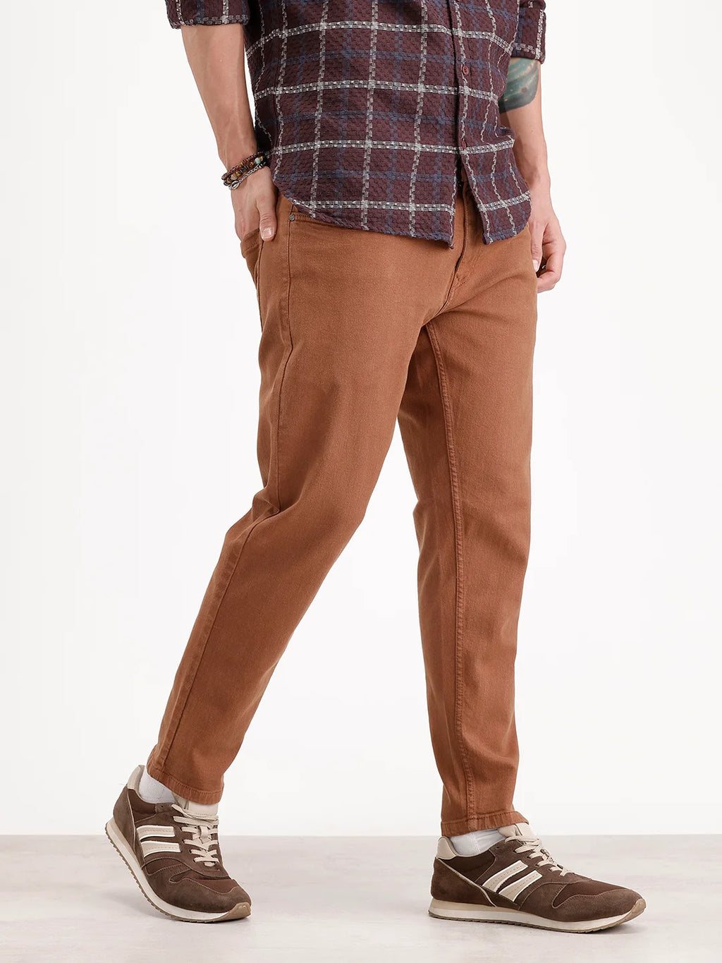Solid Skinny Crop Denim Jeans | Brown