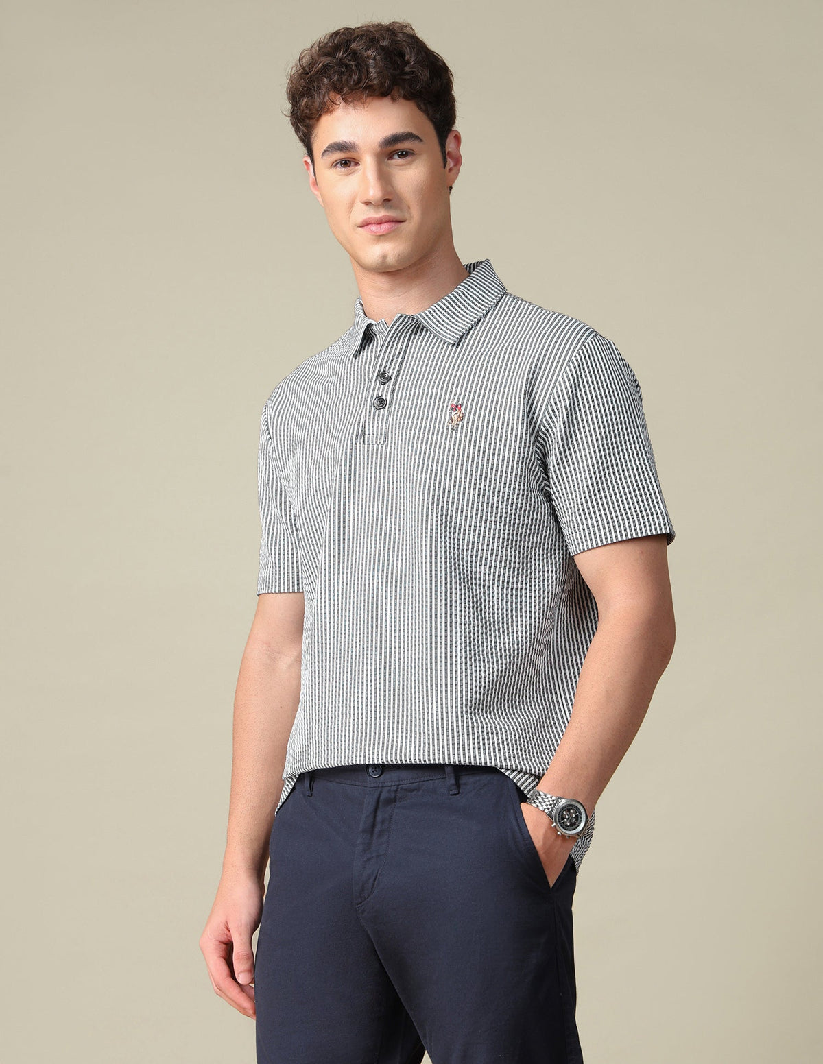 Vertical Striped Relaxed Fit Polo Shirt USP0