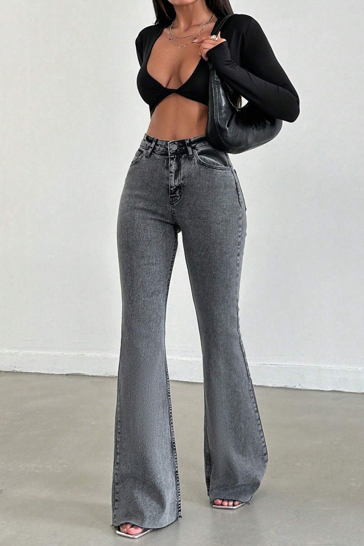 Neutral Grey Bootleg High Rise Jeans