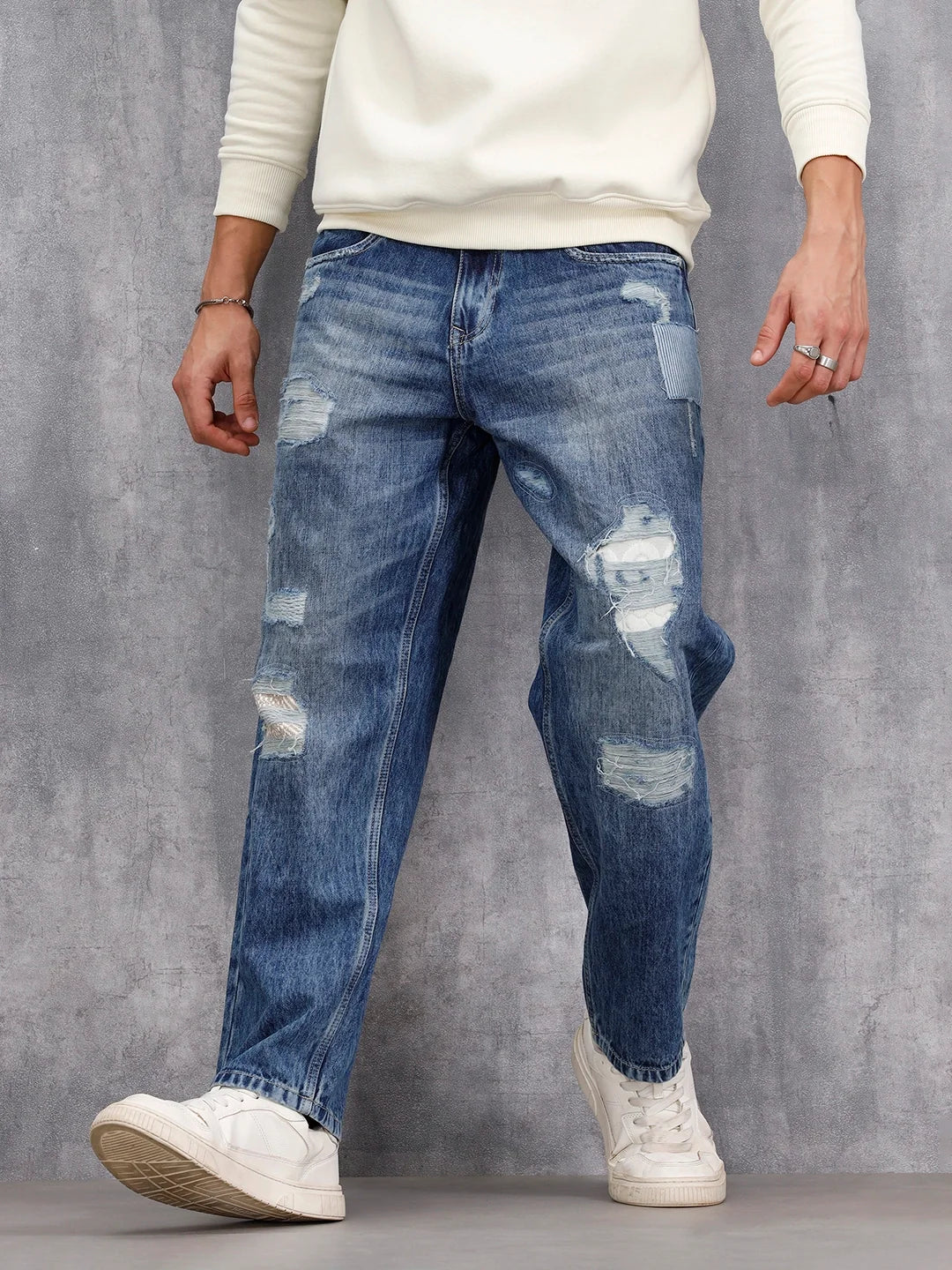 Distressed Loose Fit Jeans | Med Stone