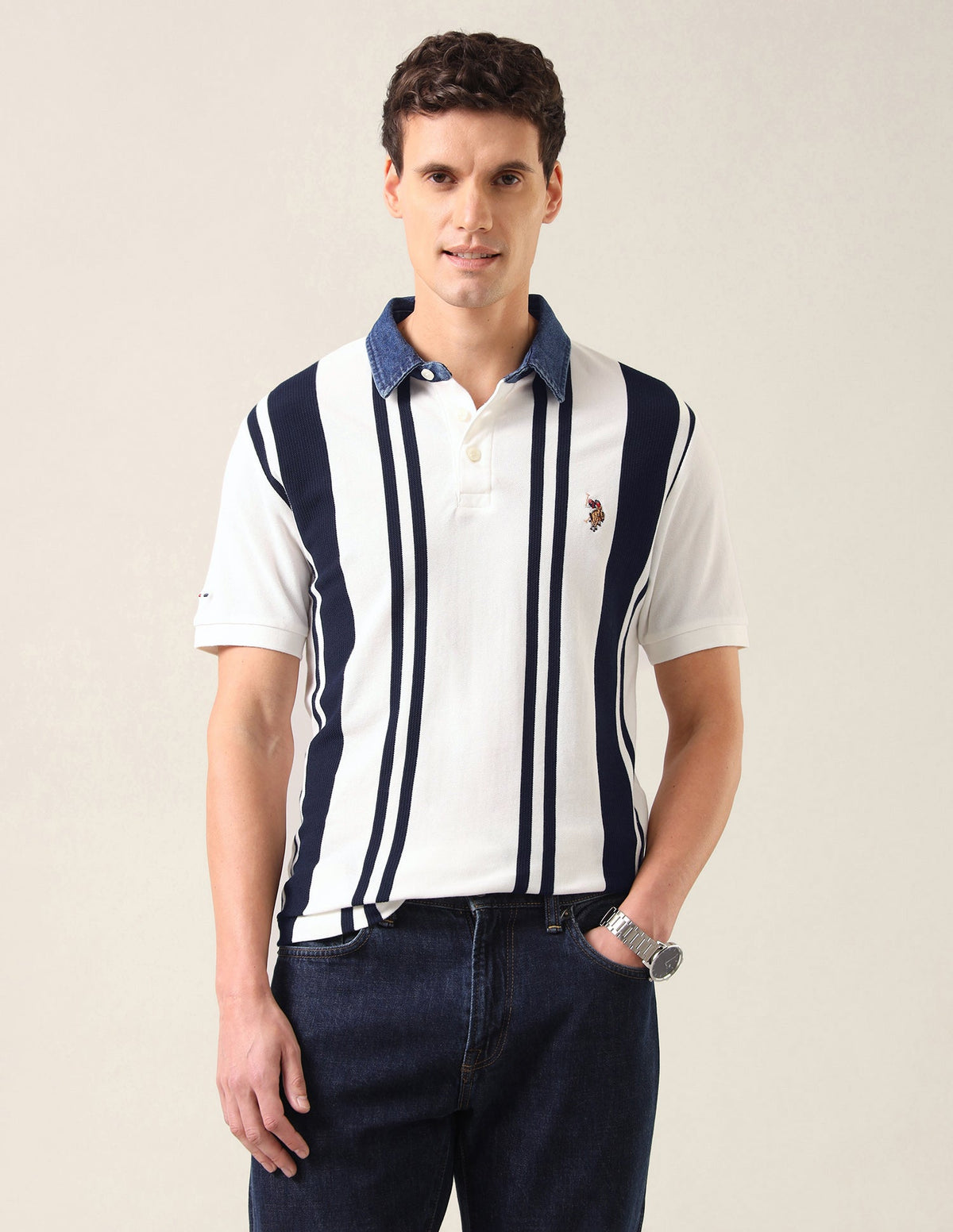 Vertical Striped Slim Fit Polo Shirt USP0
