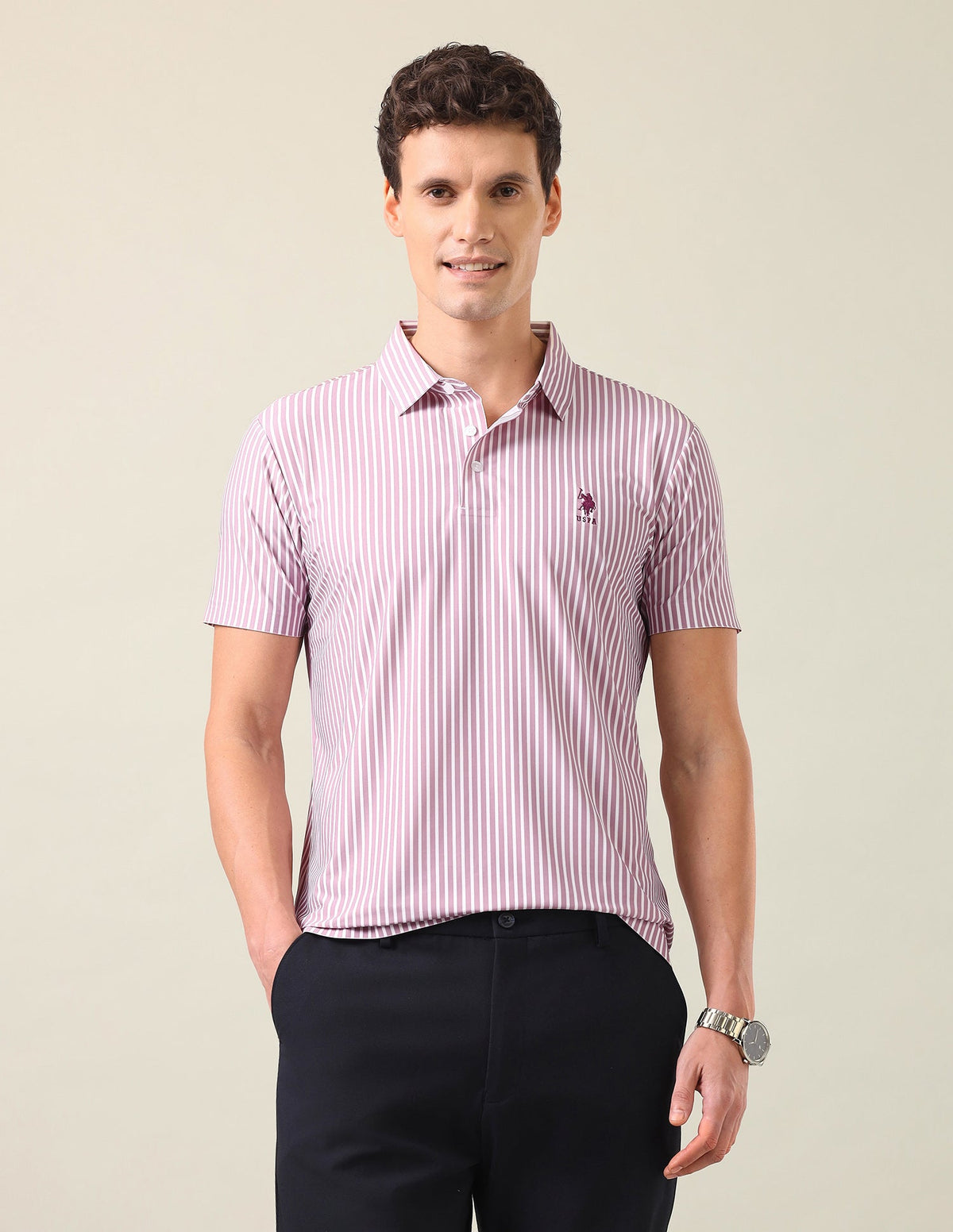 Vertical Striped Slim Fit Polo Shirt USP0