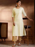 Libas Off White Yoke Design Cotton Straight Kurta