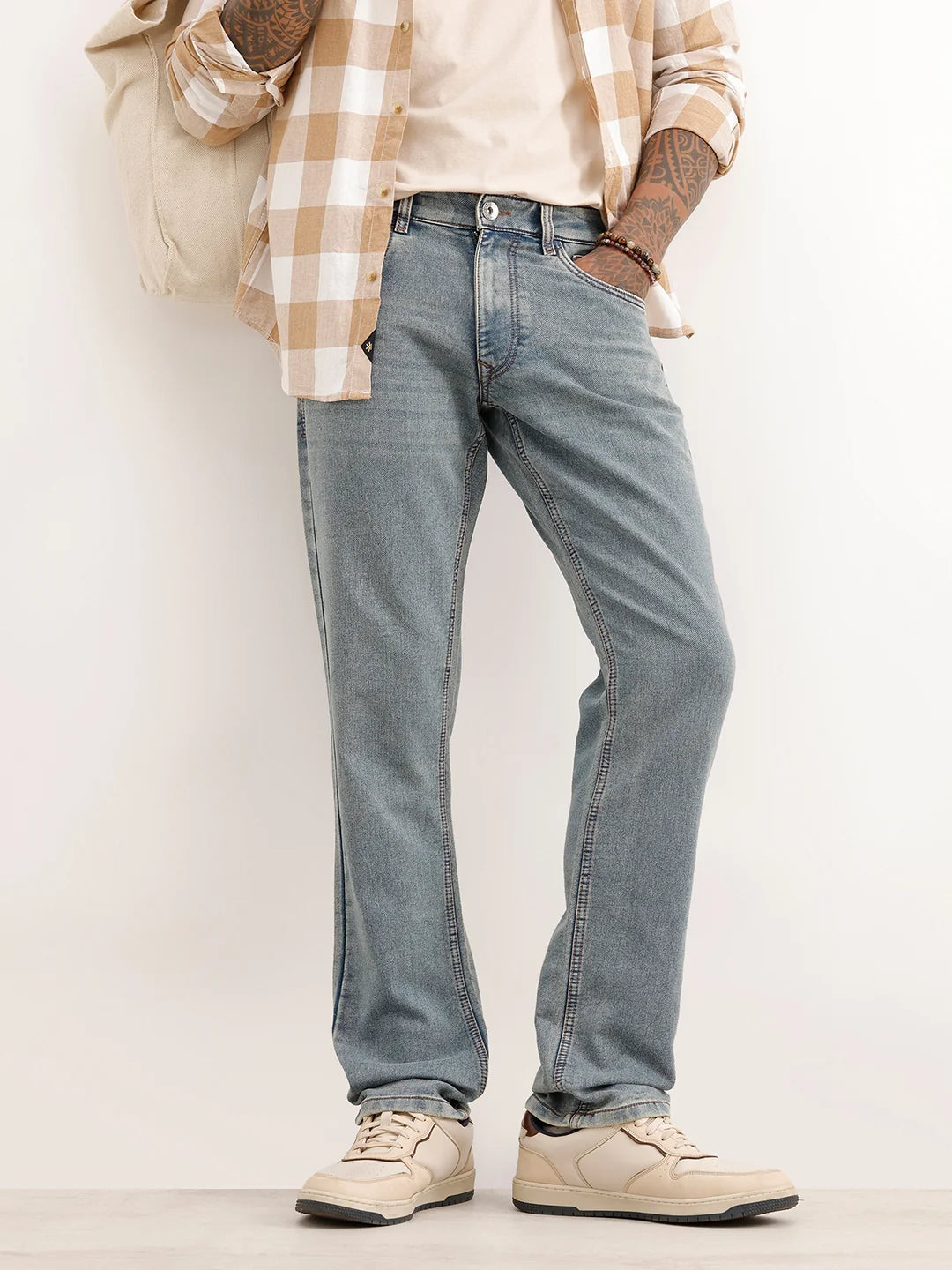 Washed Straight Fit Denim Jeans | Light Blue