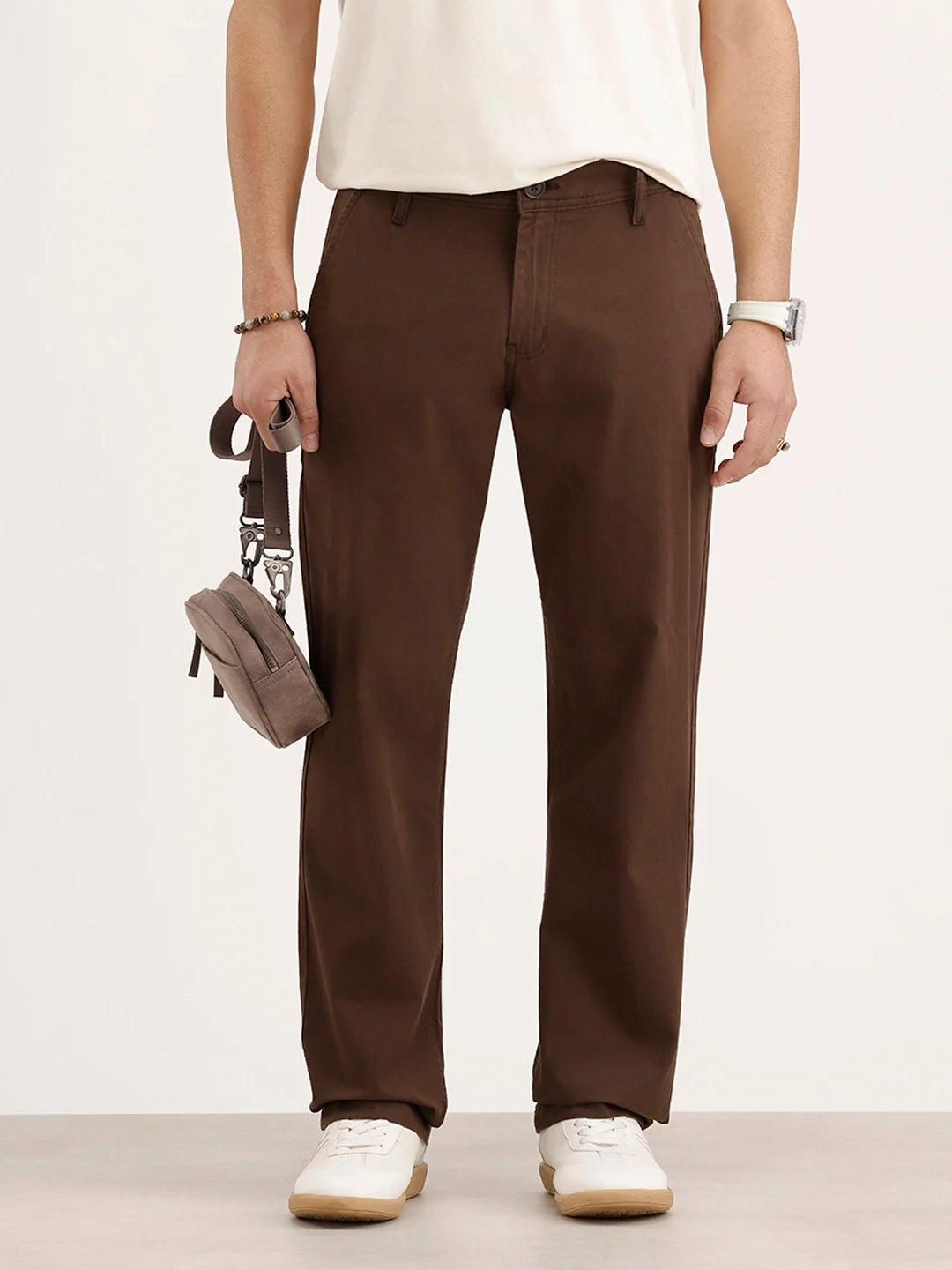 Solid Straight Fit Trouser | Brown