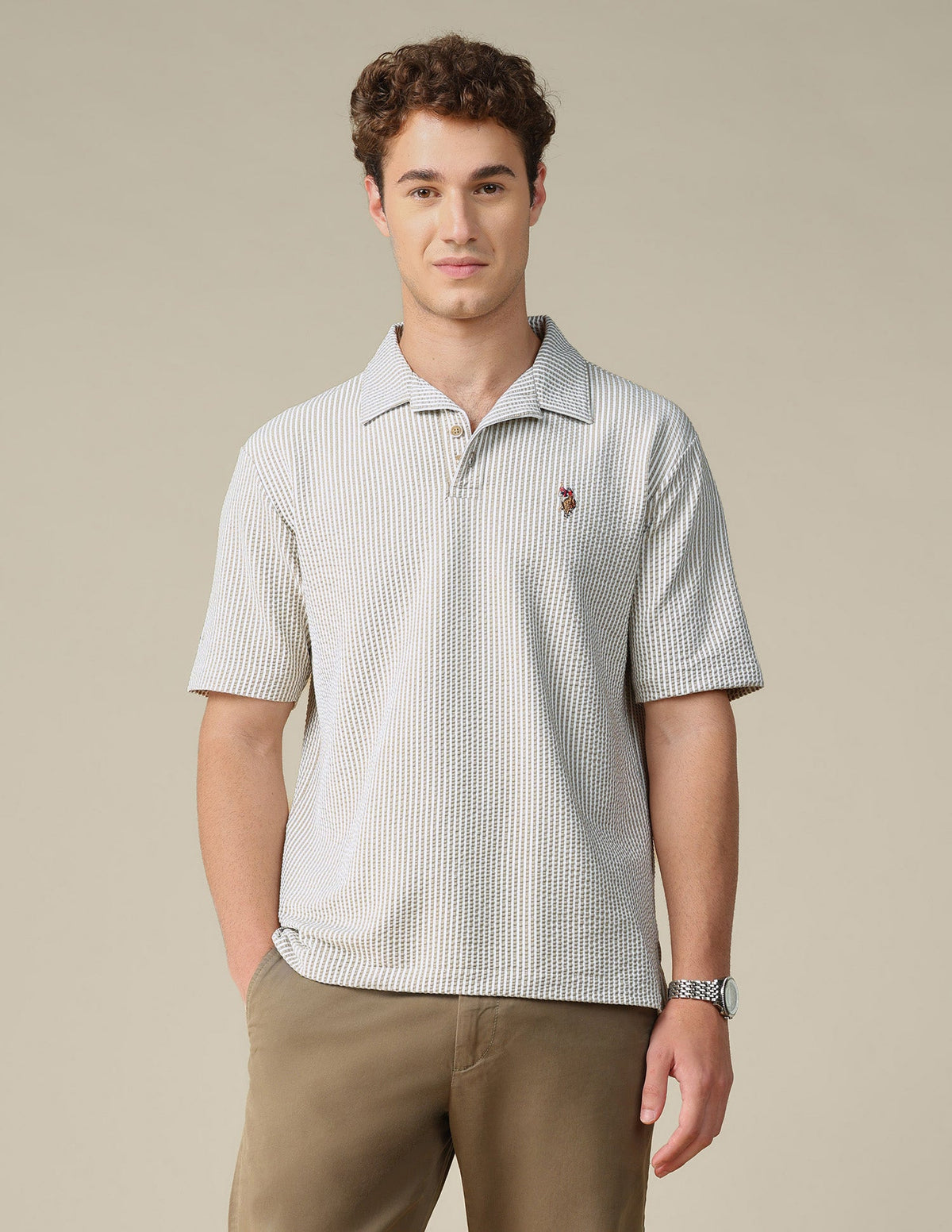 Vertical Striped Relaxed Fit Polo Shirt USP0