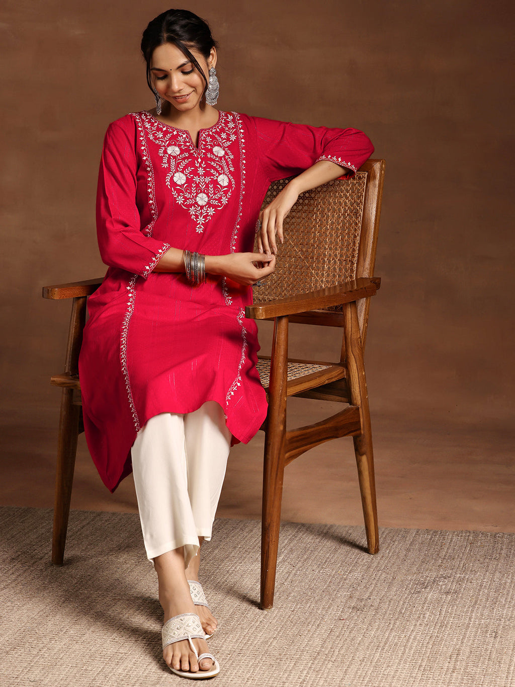 Libas Red Yoke Design Rayon A-Line Kurta