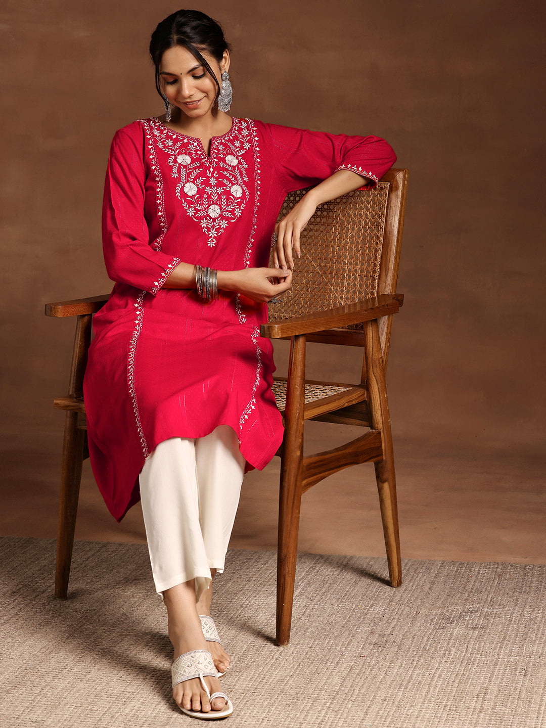 Libas Red Yoke Design Rayon A-Line Kurta