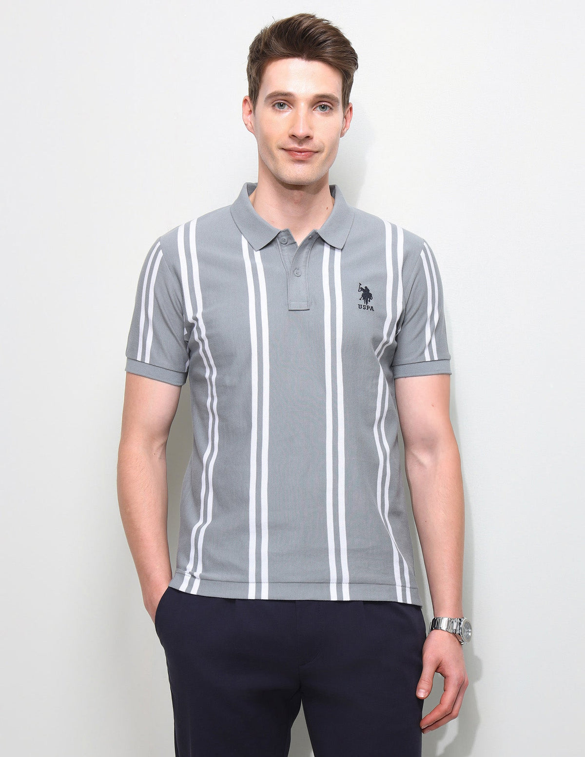 Vertical Striped Slim Fit Polo Shirt USP0