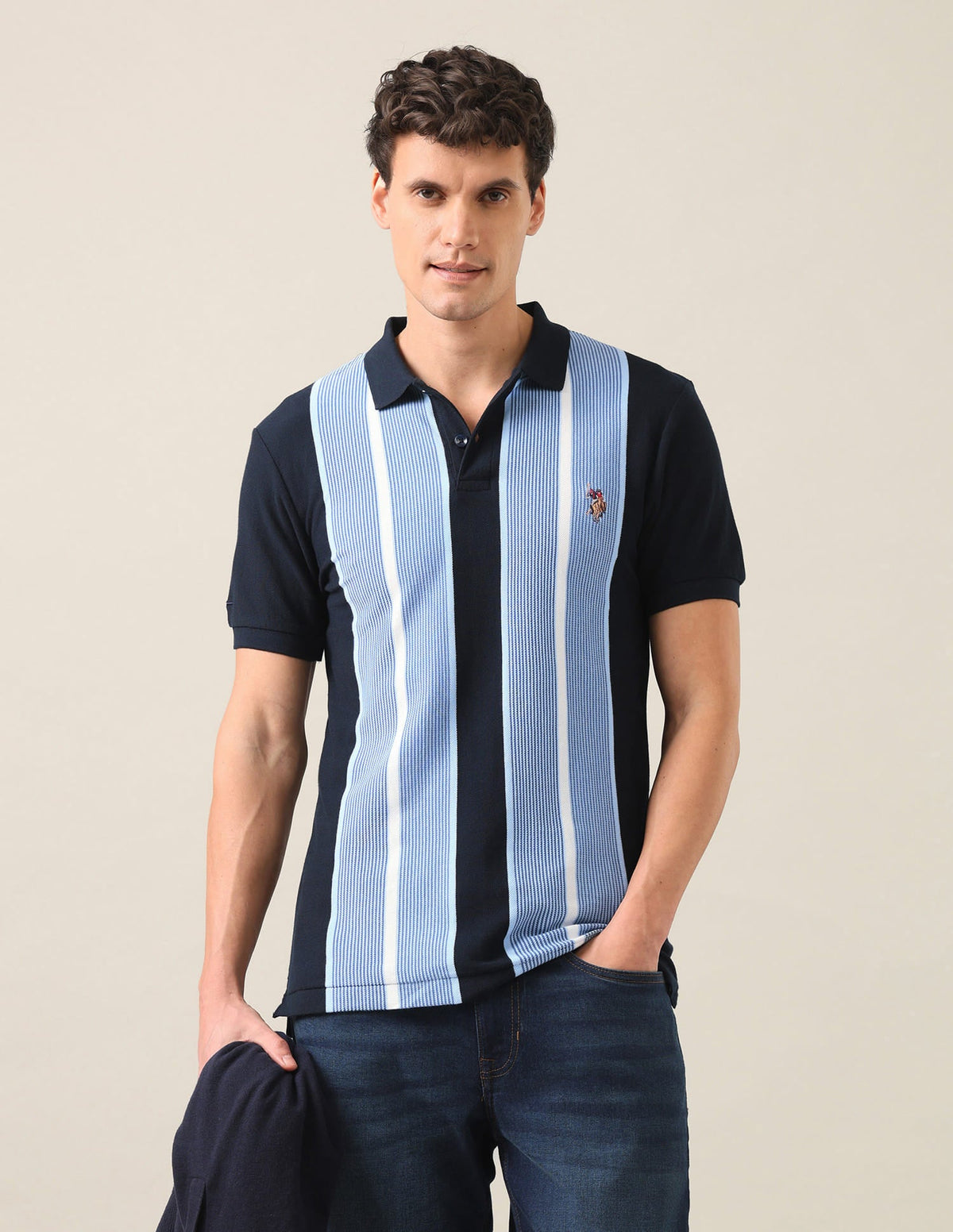 Colourblocked Vertical Striped Slim Fit Polo Shirt USP0