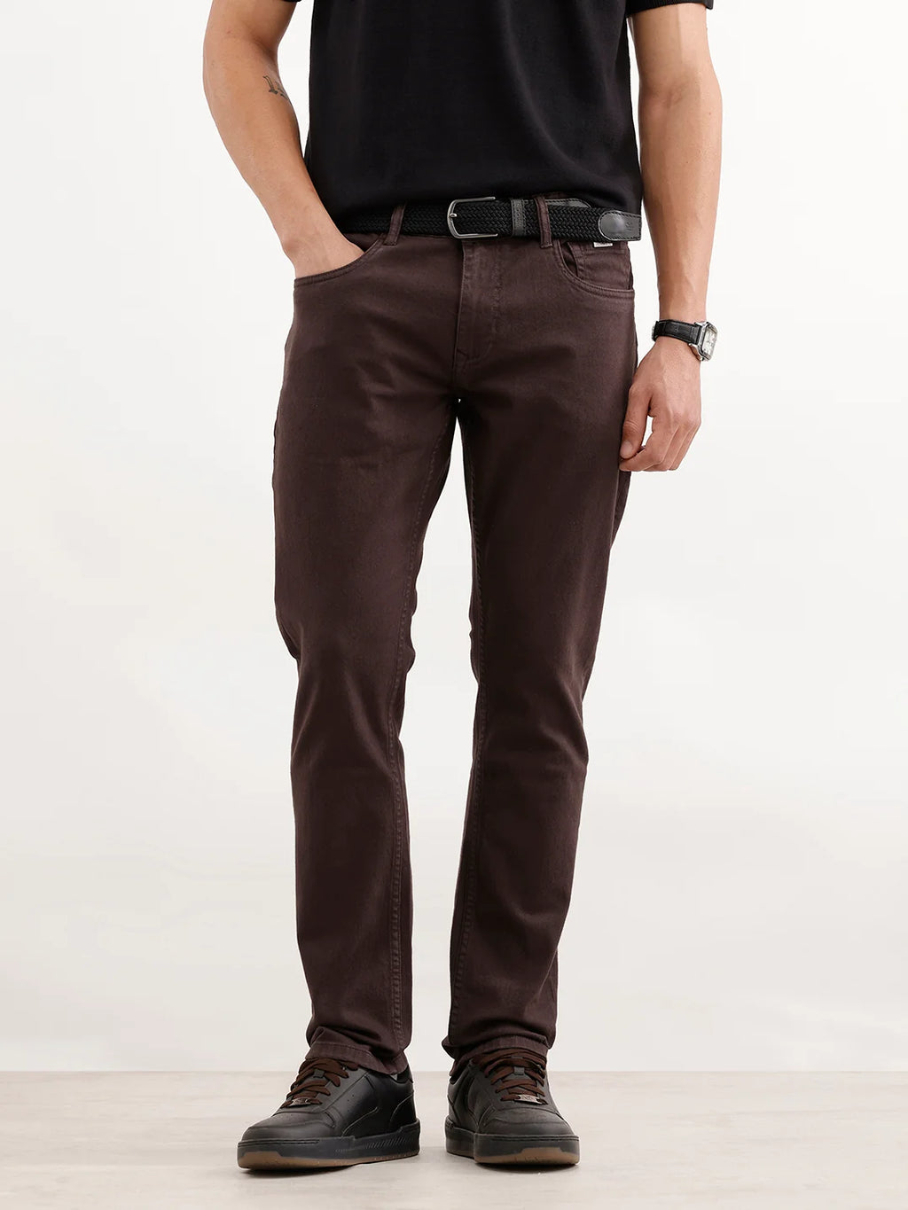 Solid Slim Fit Denim Jeans | Brown