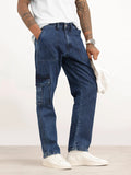 Solid Cargo Fit Denim Jeans | Blue