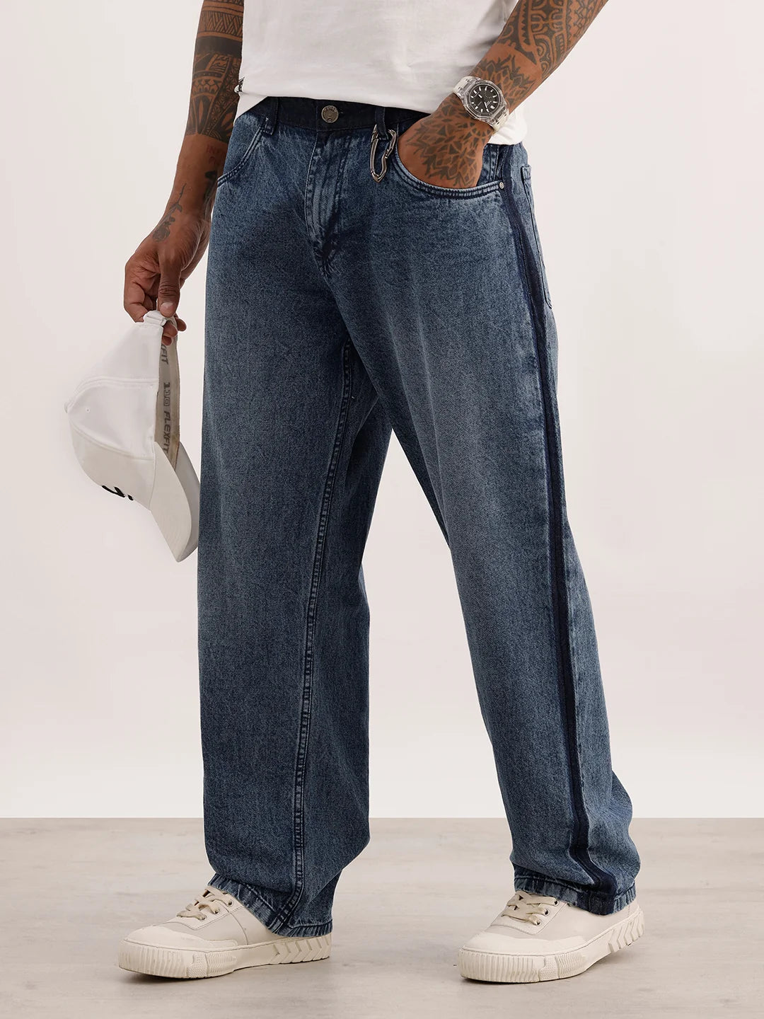 Washed Loose Fit Denim Jeans | Dark Blue