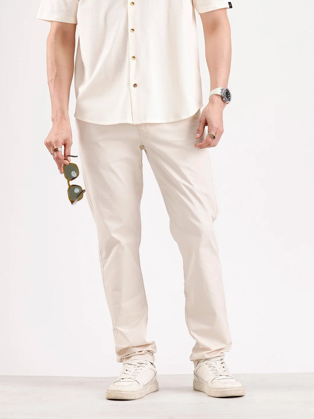 Solid Slim Fit Trouser | Cream