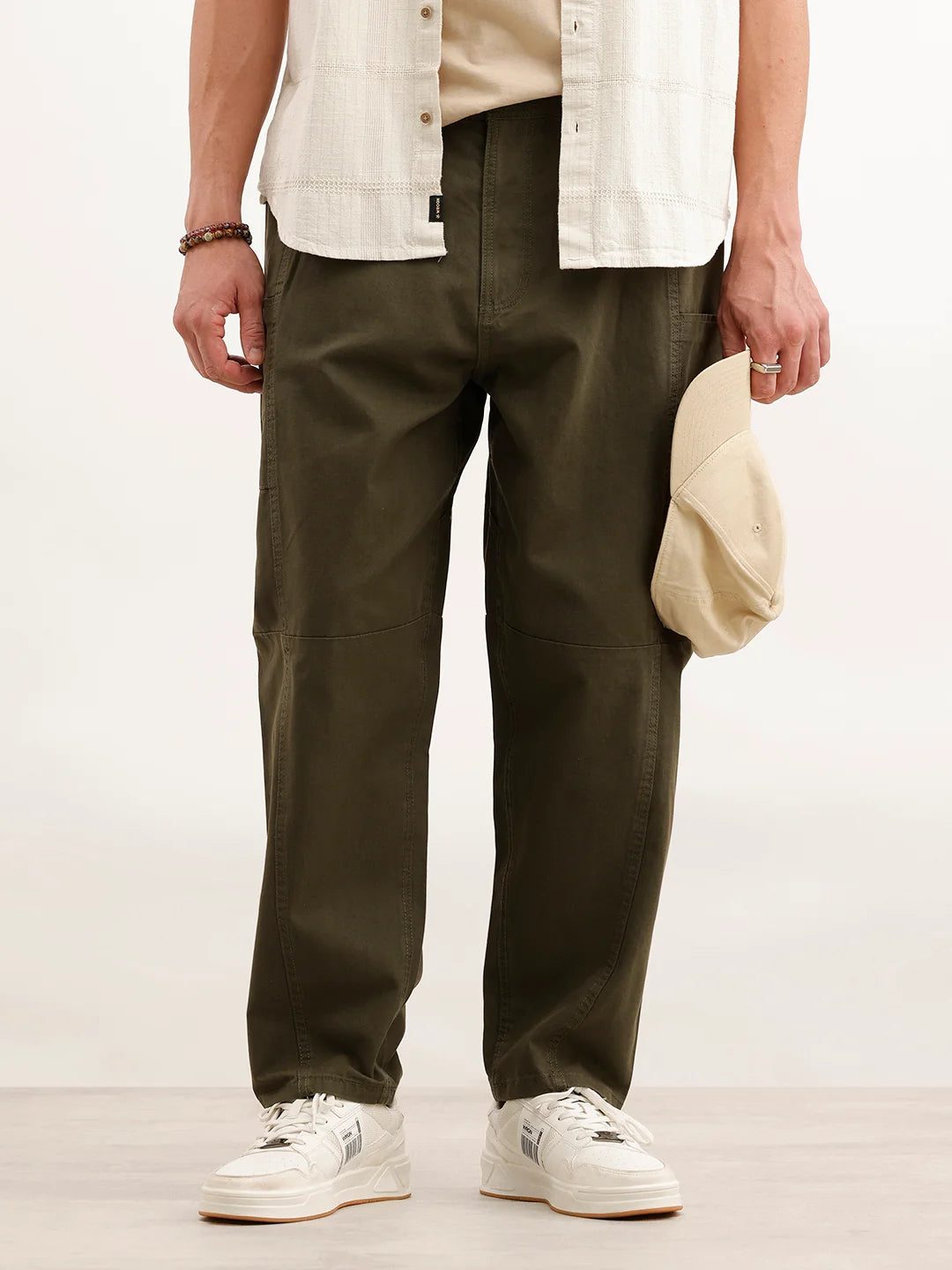 Barrel Fit Cut & Sew Trousers | Olive