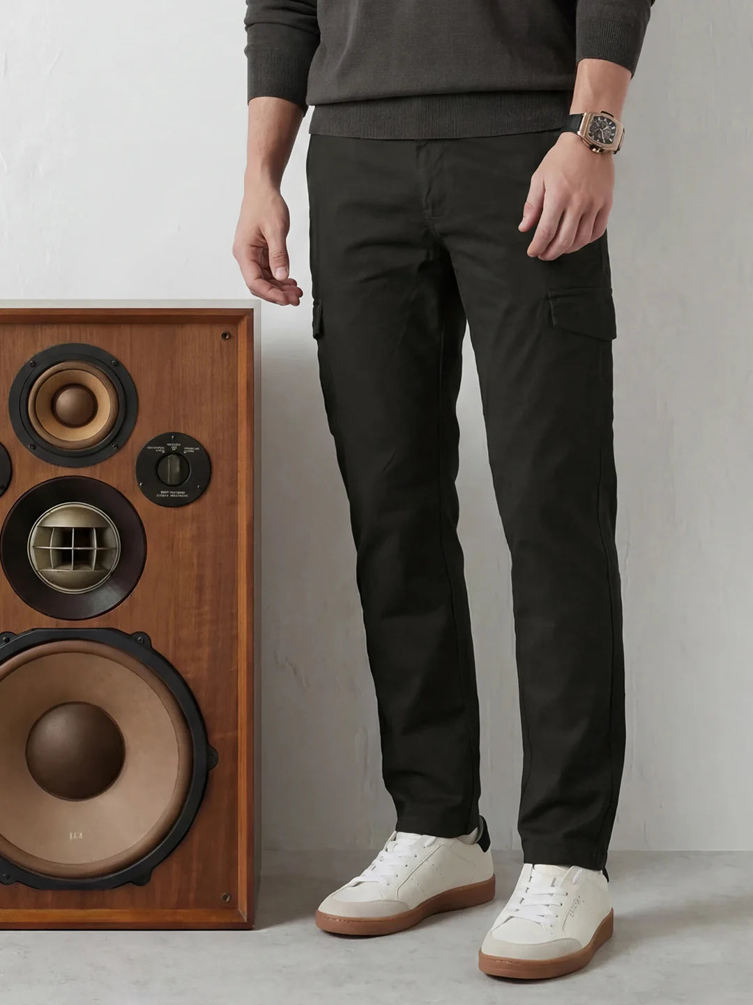 Straight Fit Solid Cargo Trouser | Olive