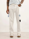 Classic Distressed Patch Detail Denim Jeans | White