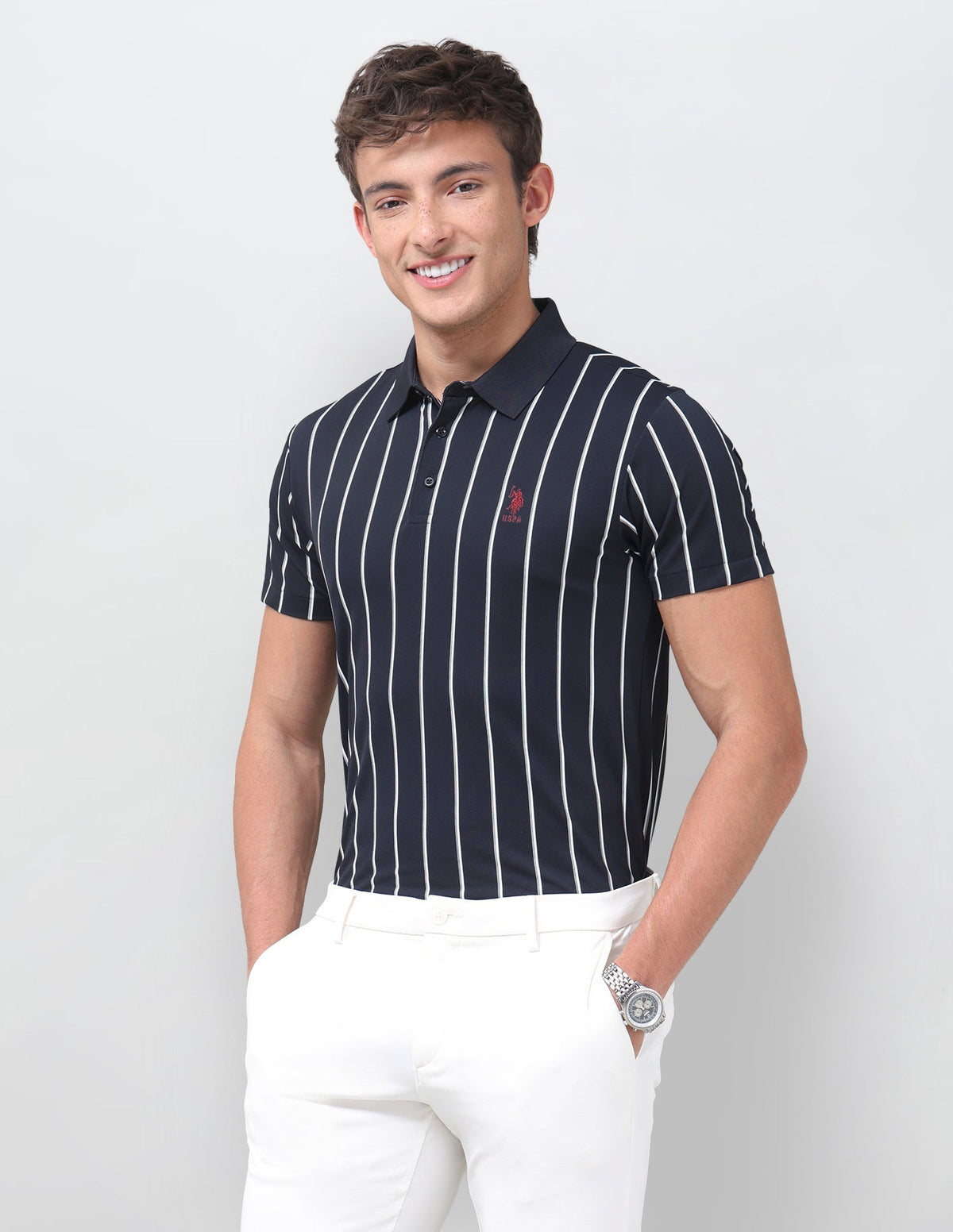 Vertical Striped Slim Fit Polo Shirt USP0