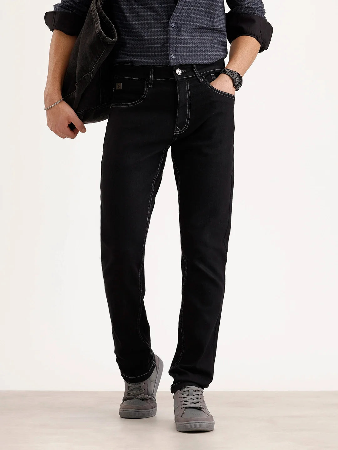 Solid Slim Fit Denim Jeans | Black