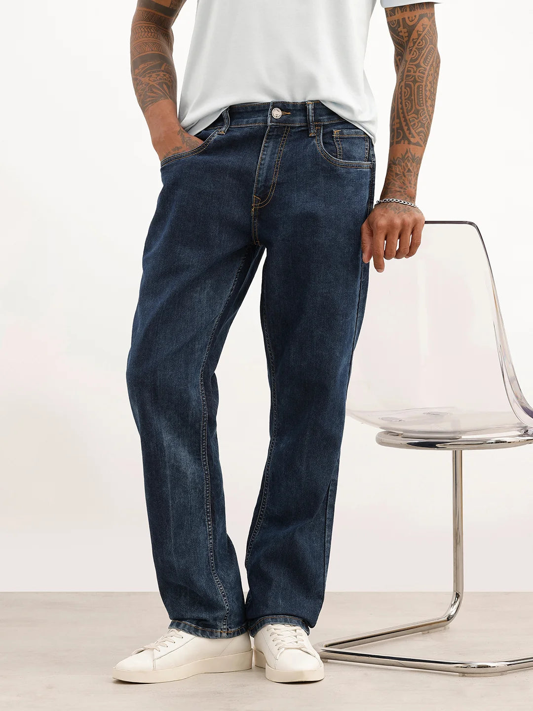 Washed Relaxed Fit Denim Jeans | Blue