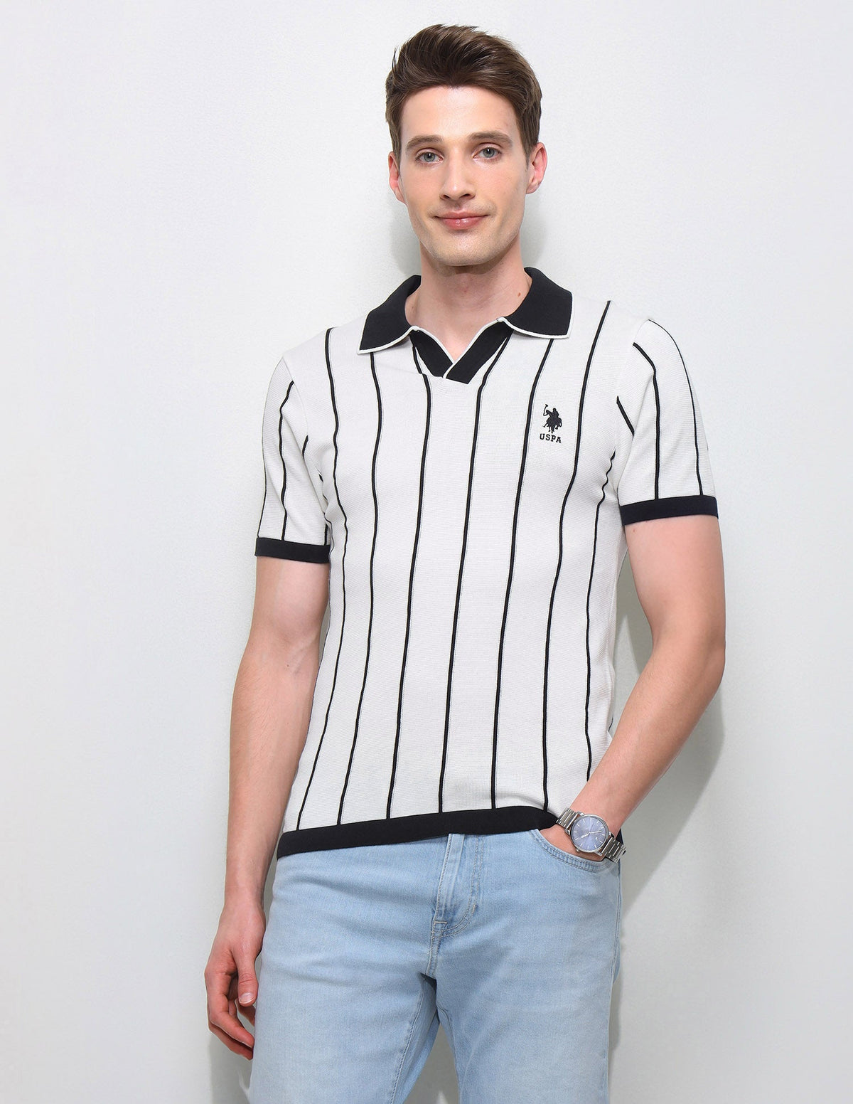 Vertical Striped Slim Fit Polo Shirt USP0
