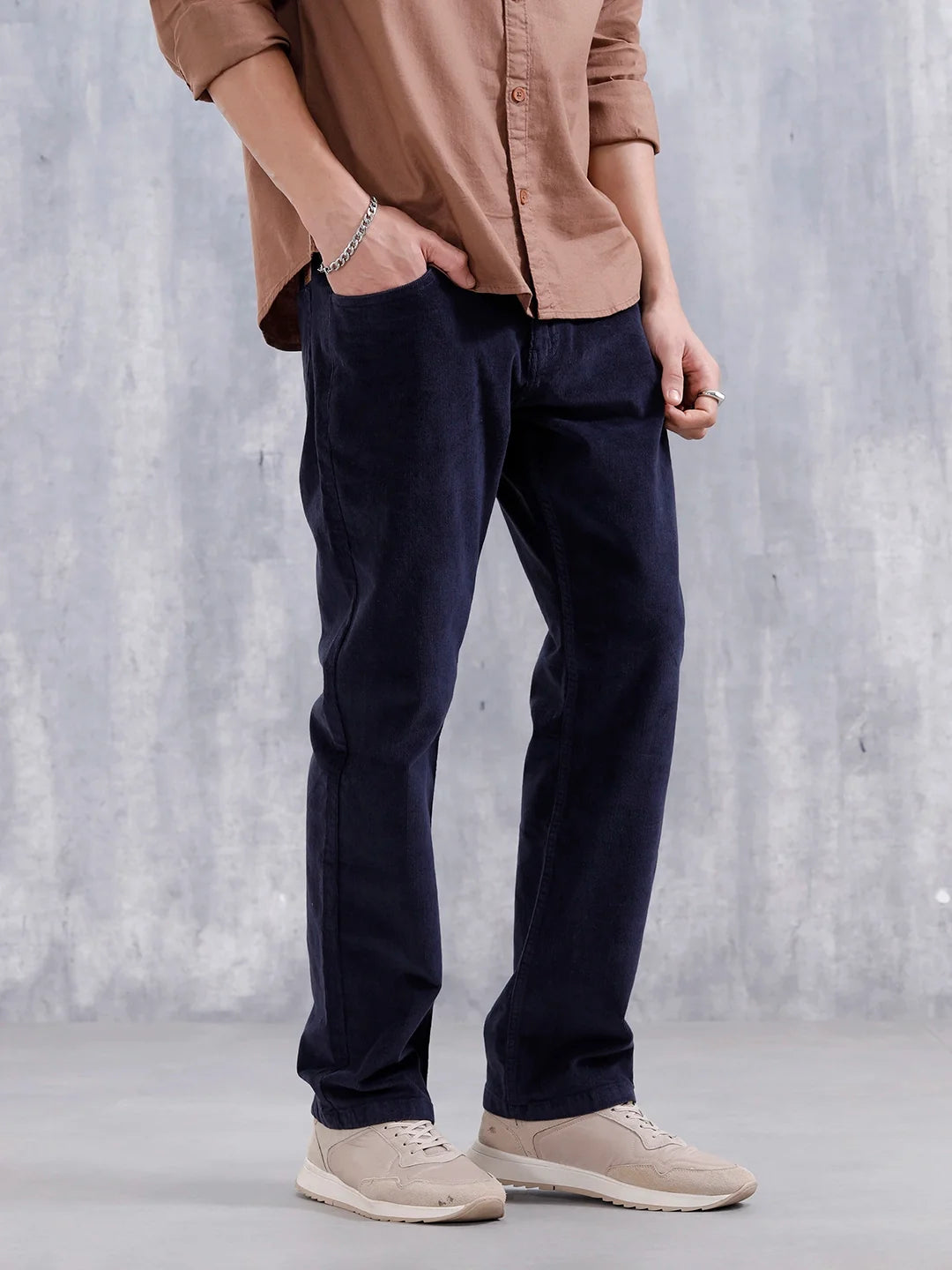 Wales Corduroy Straight Fit Trouser | Navy Blue