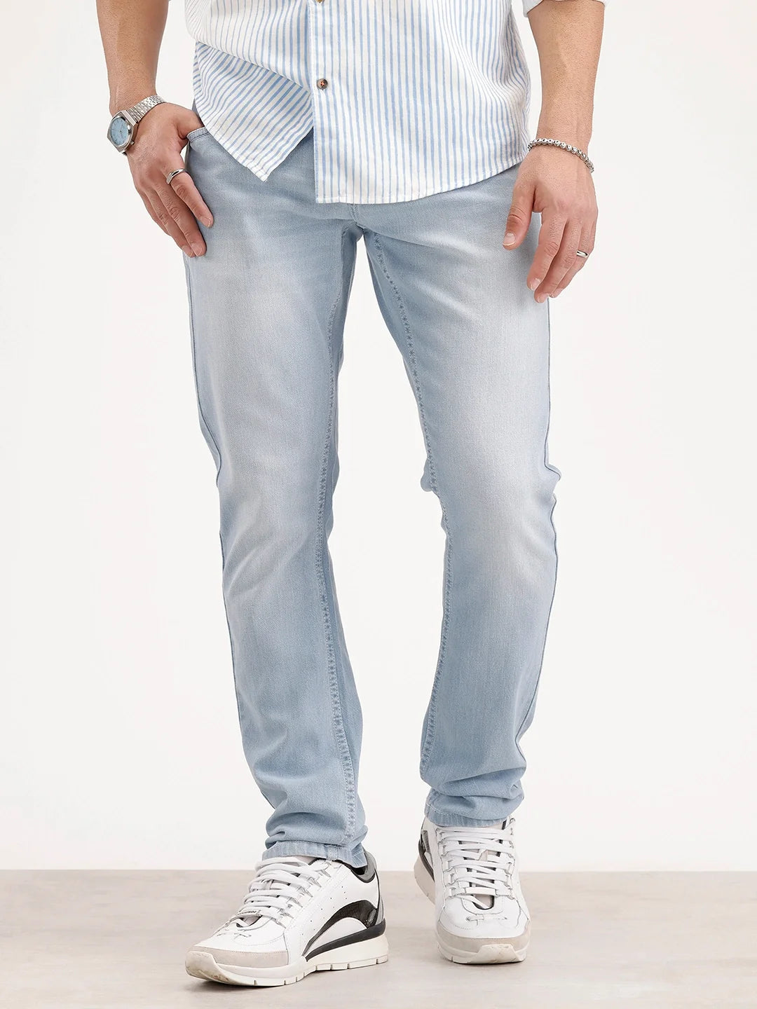 Solid Slim Fit Denim Jeans | Light Blue