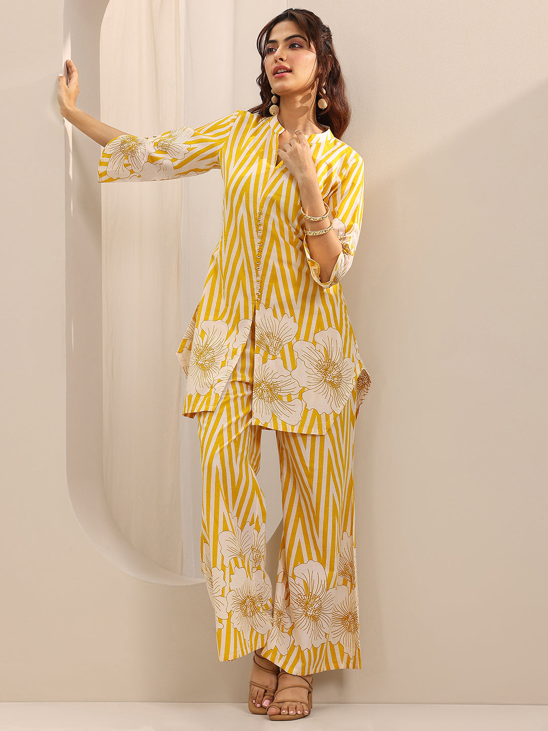 Libas Yellow Printed Cotton Co-Ord Sets CO87