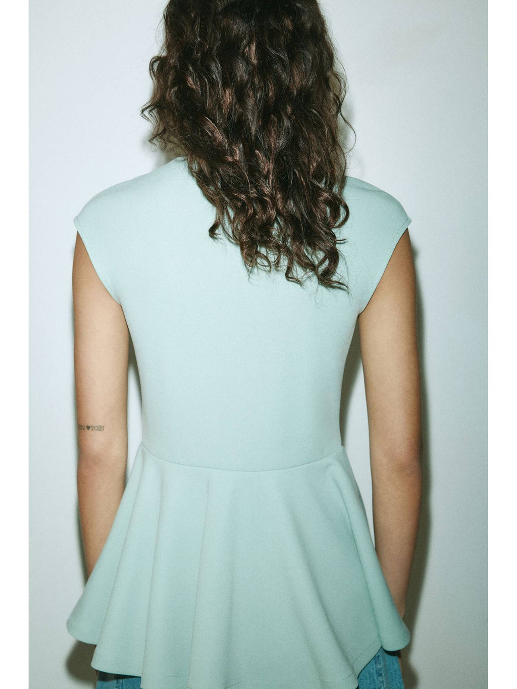 Women Turquoise Ponte Di Roma Peplum Top | pt51 - view 3
