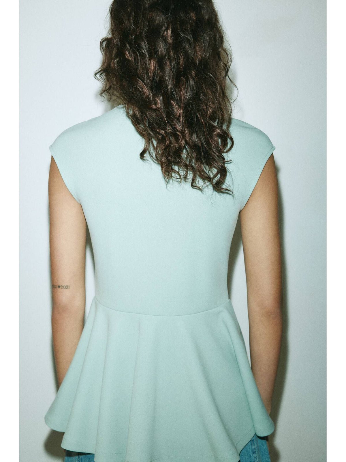 Women Turquoise Ponte Di Roma Peplum Top | pt51 - view 3