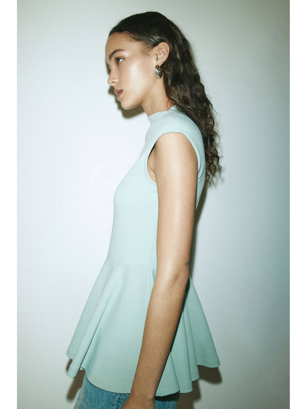 Women Turquoise Ponte Di Roma Peplum Top | pt51 - view 4