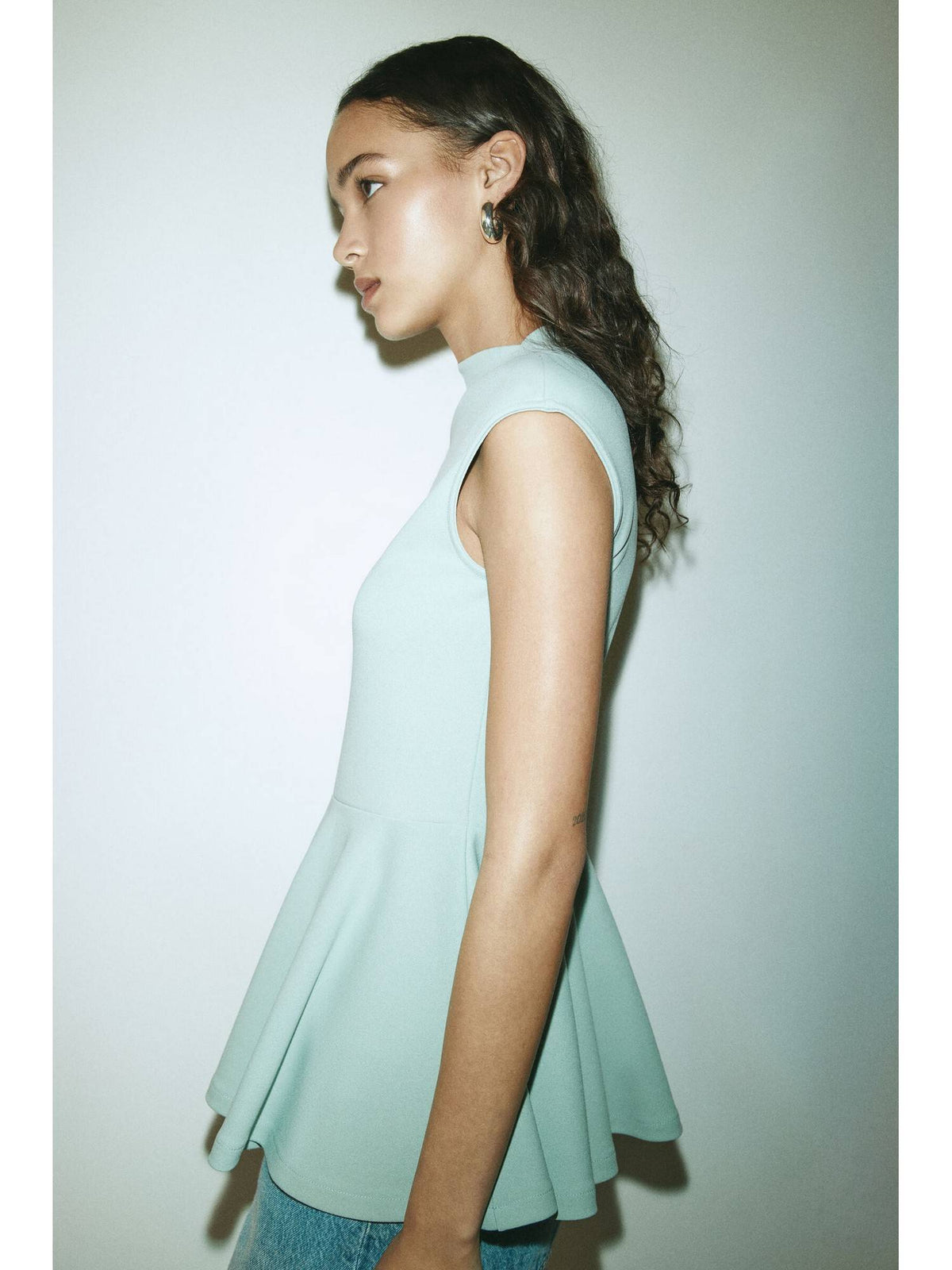 Women Turquoise Ponte Di Roma Peplum Top | pt51 - view 4