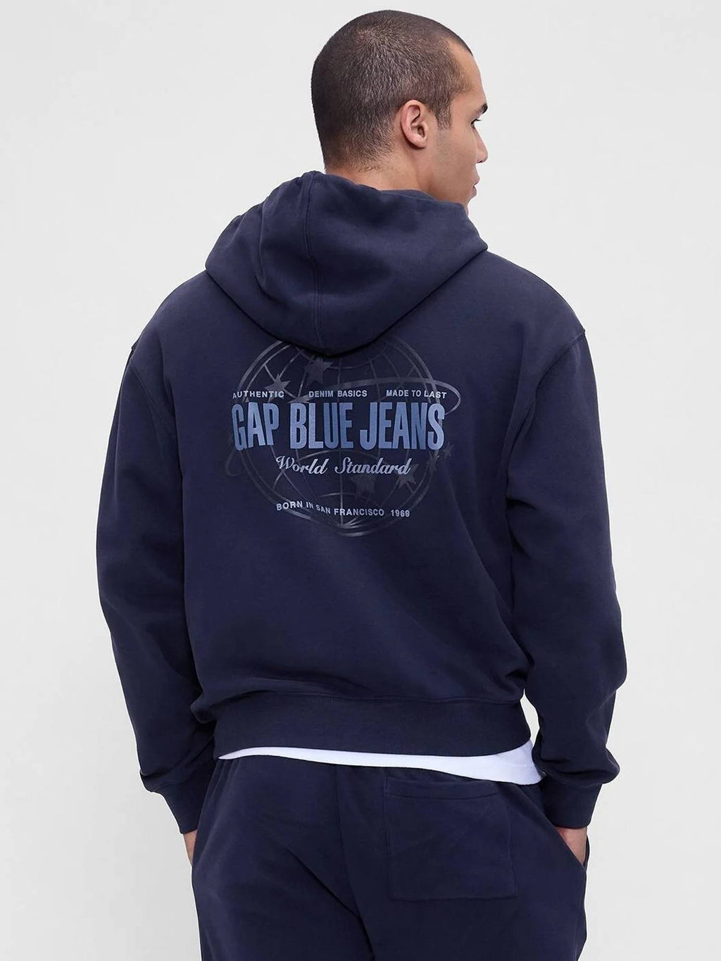 Men's Navy Blue Logo Zip-Front Oversized Hoodie | HD56 - view 2