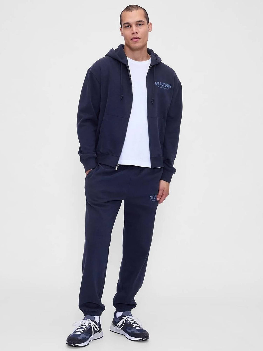 Men's Navy Blue Logo Zip-Front Oversized Hoodie | HD56 - view 3
