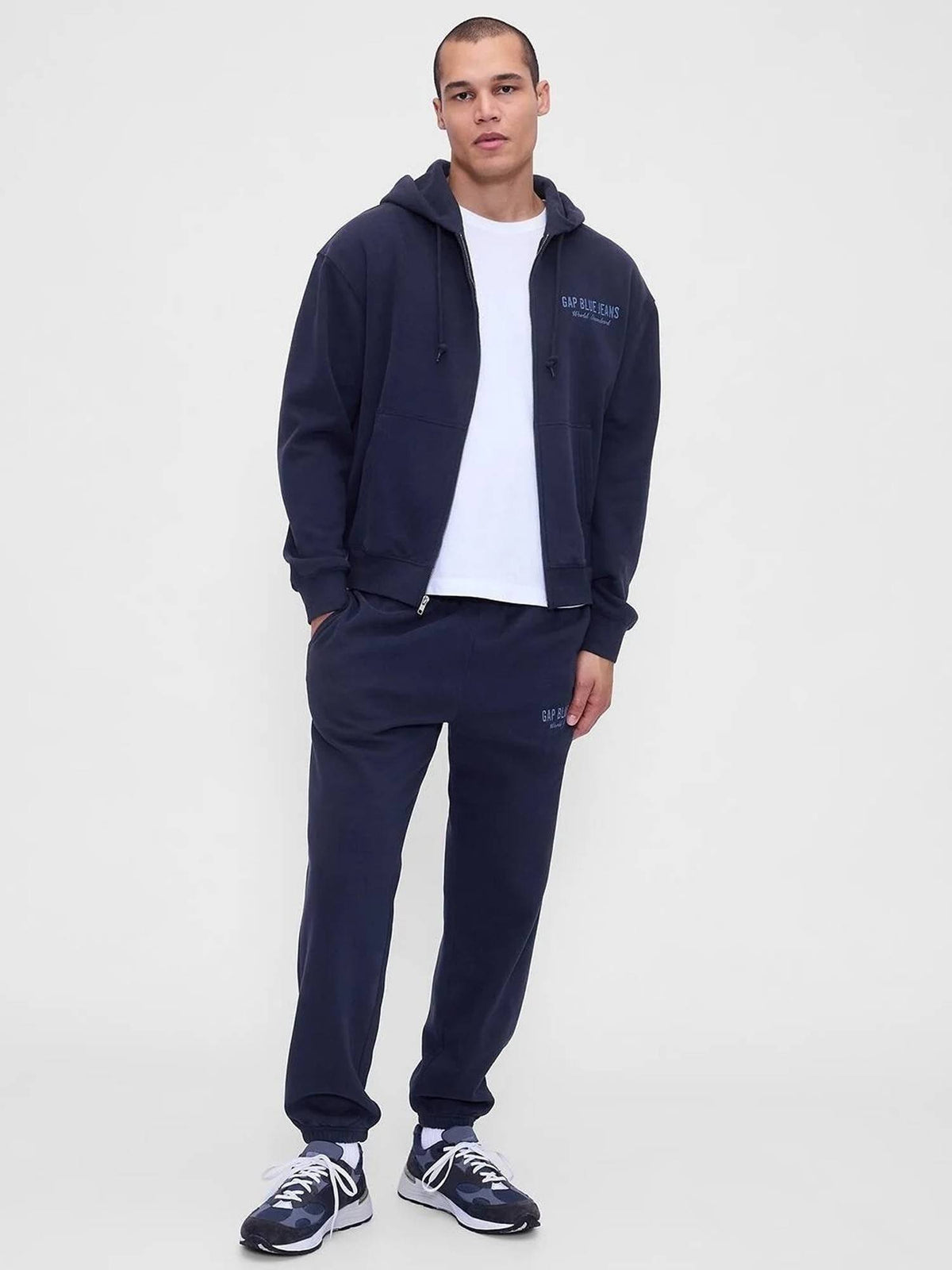Men's Navy Blue Logo Zip-Front Oversized Hoodie | HD56 - view 3