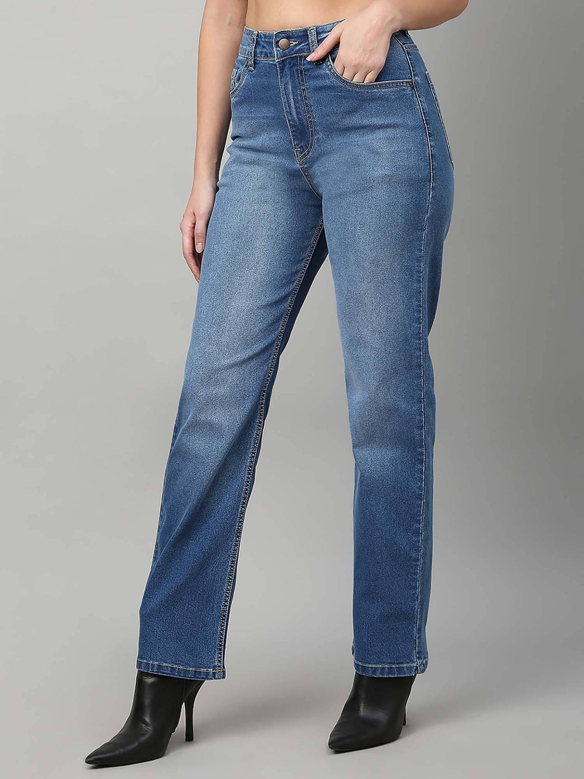Women High Rise Straight Fit Jeans | ST23 - view 3