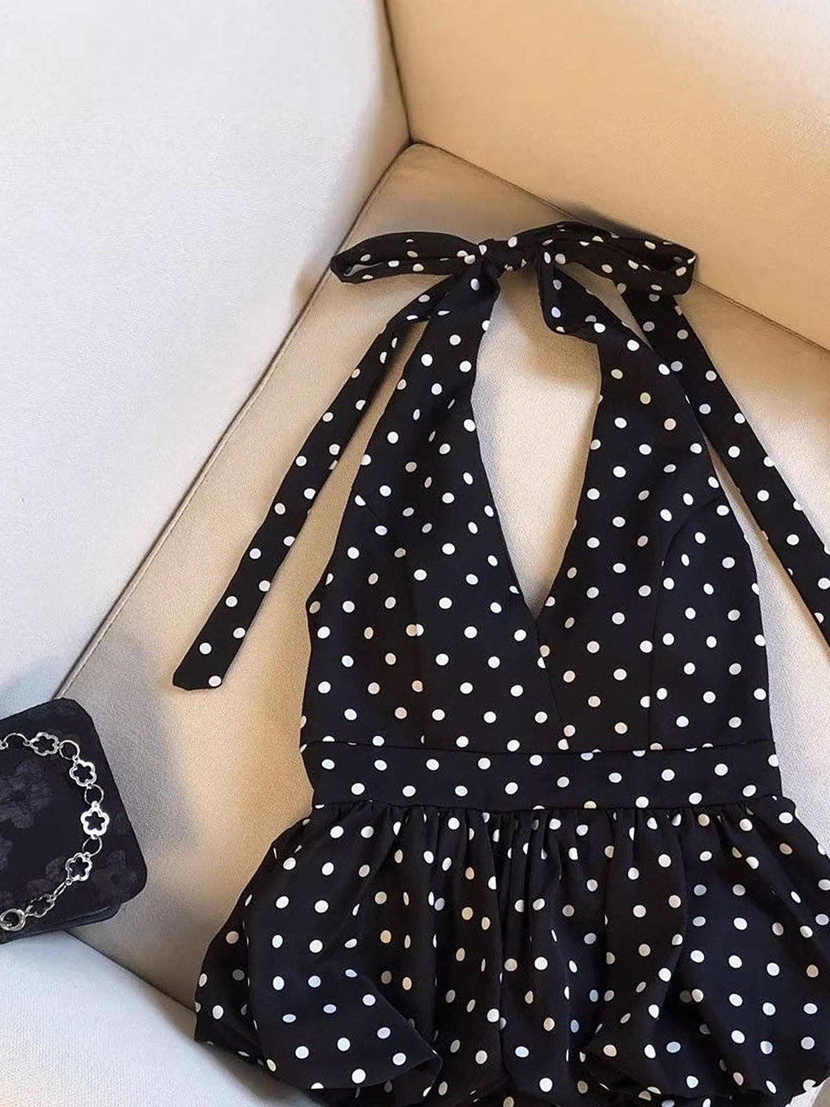 Amelia Halter Neck Polka Top Black | HT67 - view 2