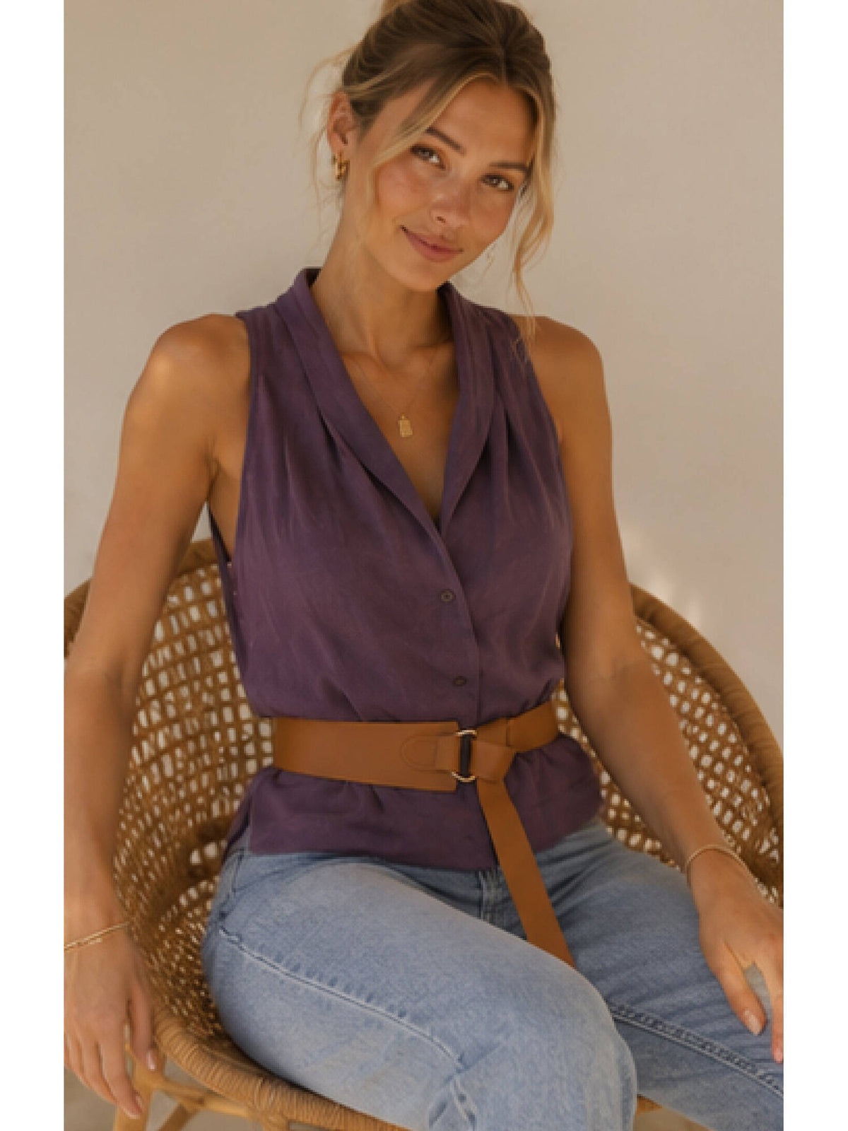 Chile Halter Neck Top With Belt Purple | HT67 - view 2