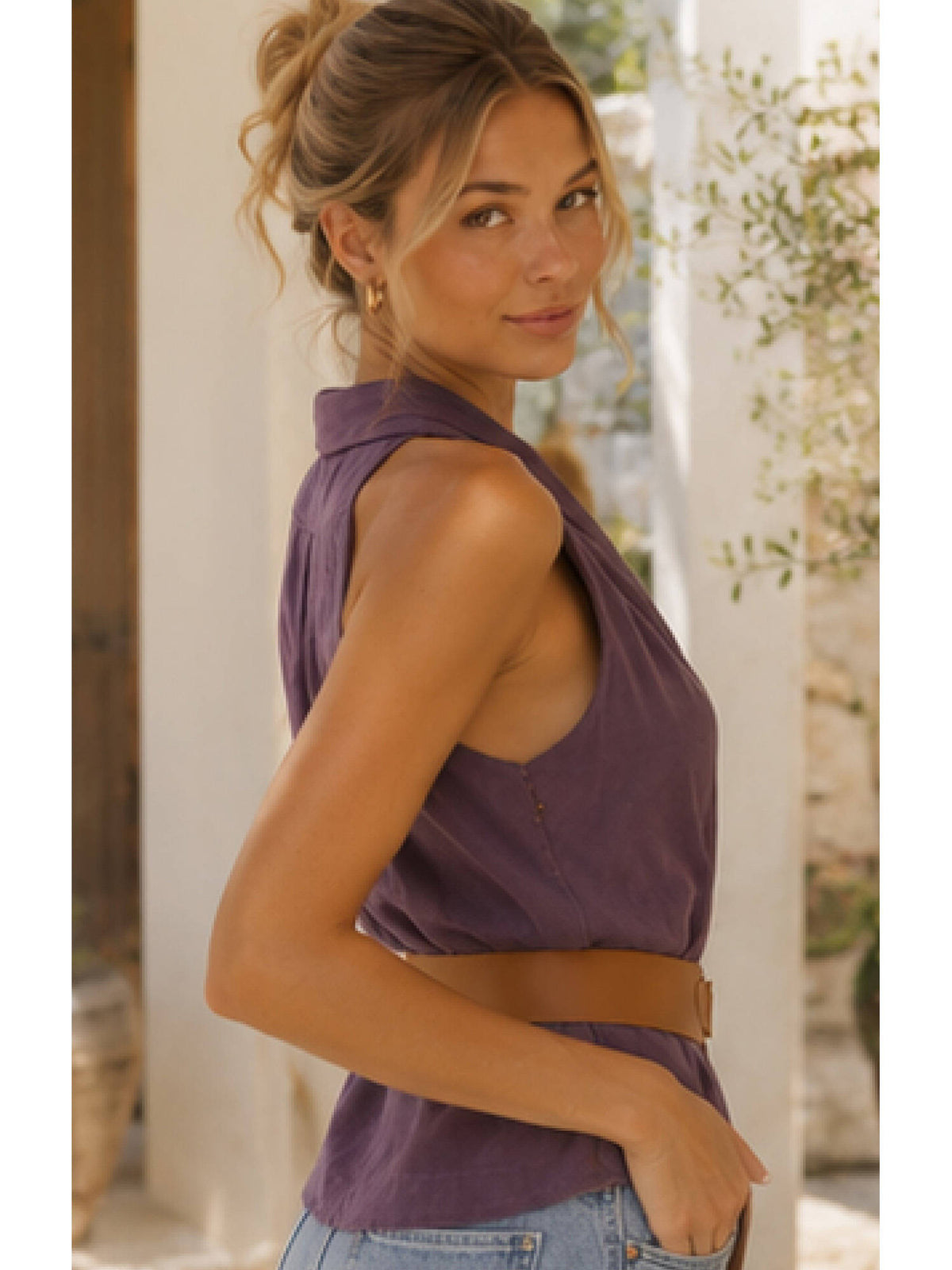 Chile Halter Neck Top With Belt Purple | HT67 - view 5