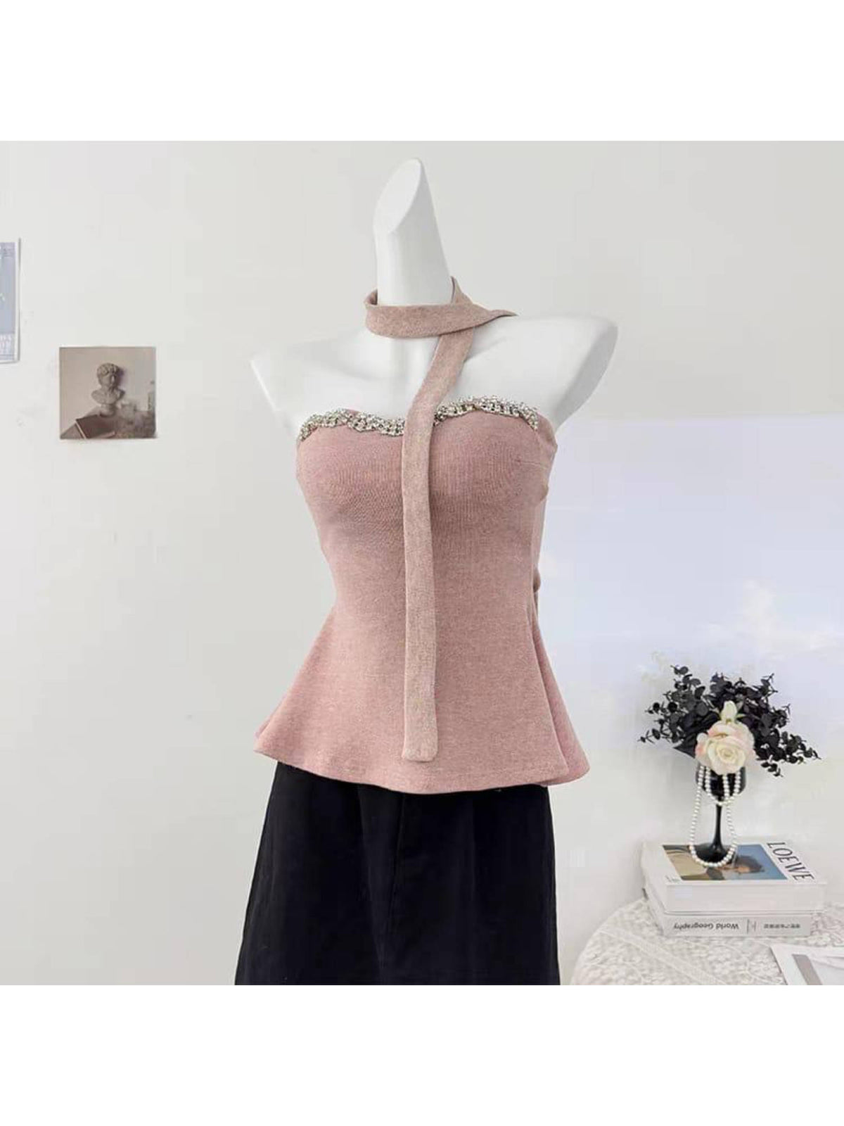 Hazel Padded Top With Scarf Pink | TT90 - view 2