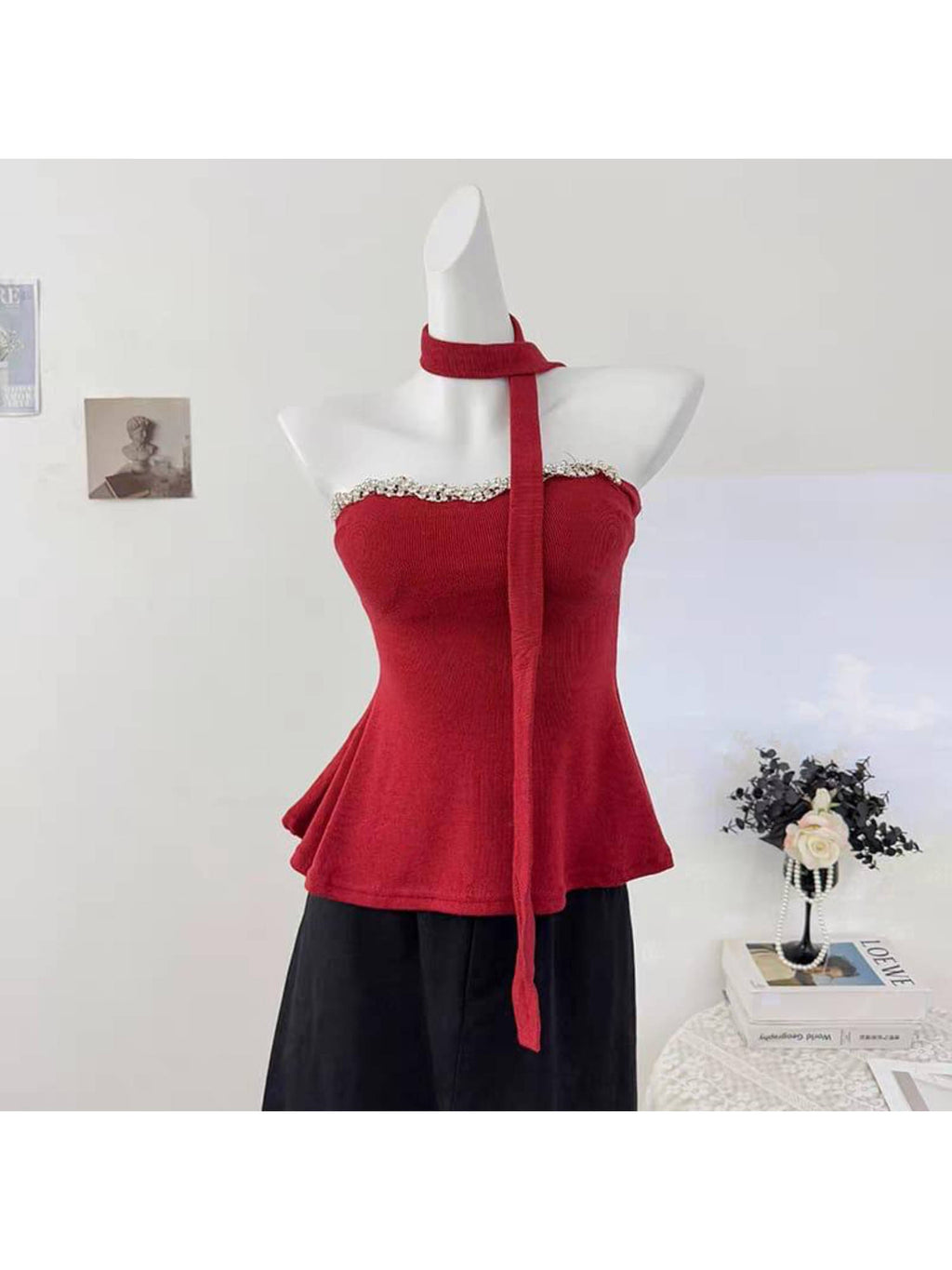 Hazel Padded Top With Scarf Red | TT90 - view 2