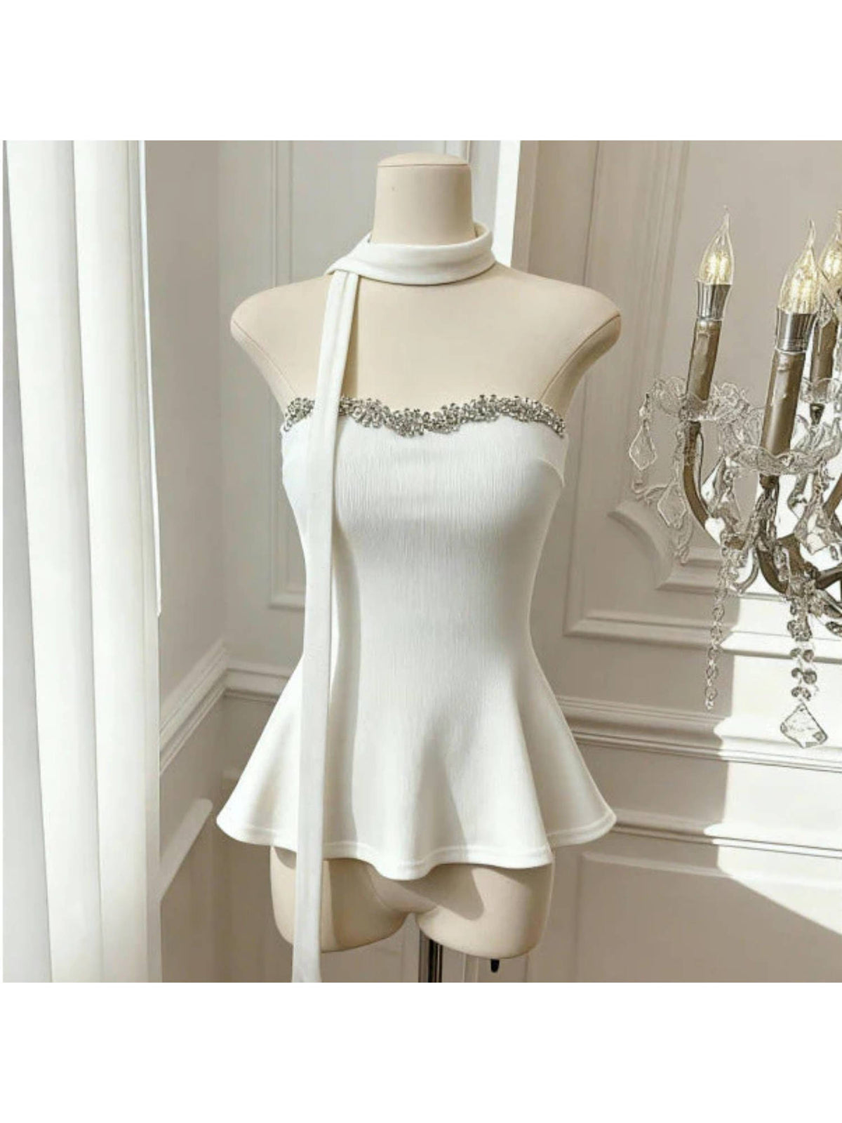 Hazel Padded Top With Scarf White | TT90 - view 2