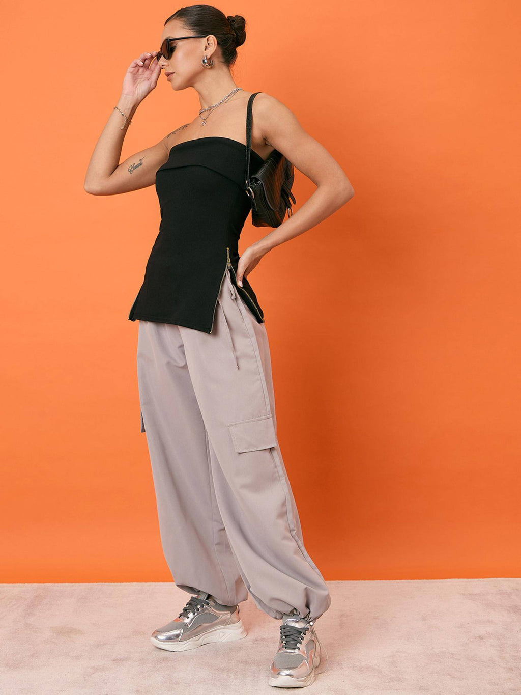 Strapless Ribbed Stretchable Zip Detailing Top | TT90 - view 3