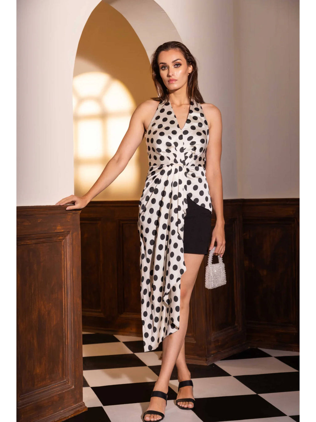 Halter Neck Fitted High and Low Dotty Top | HT67 - view 2
