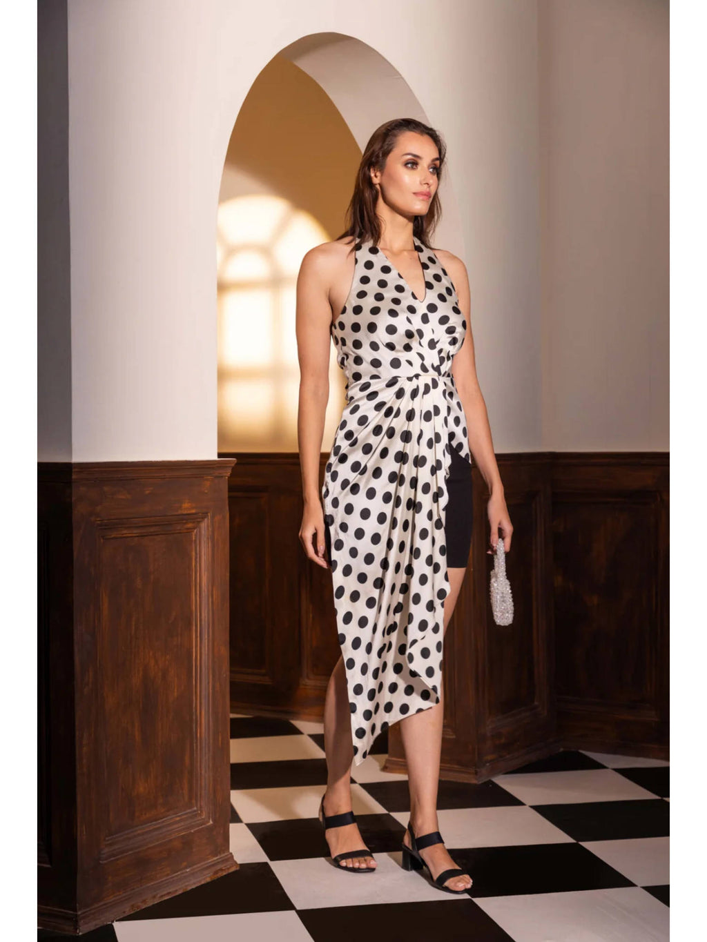 Halter Neck Fitted High and Low Dotty Top | HT67 - view 3